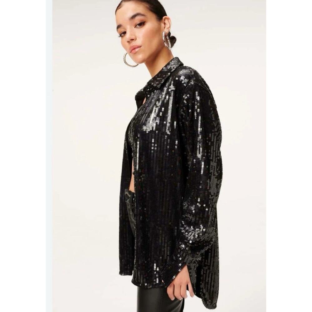 Good American Sequin Button Down Shirt